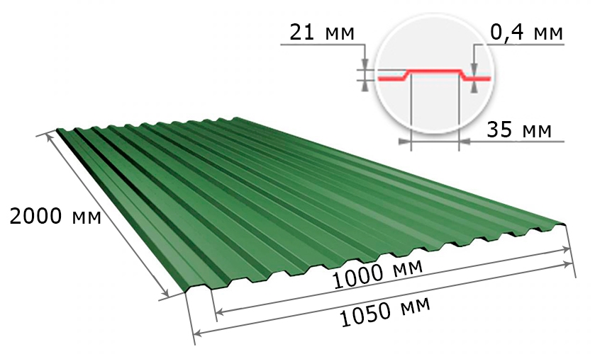 С21 0,4x1000x2000 RAL 6005 зеленый мох